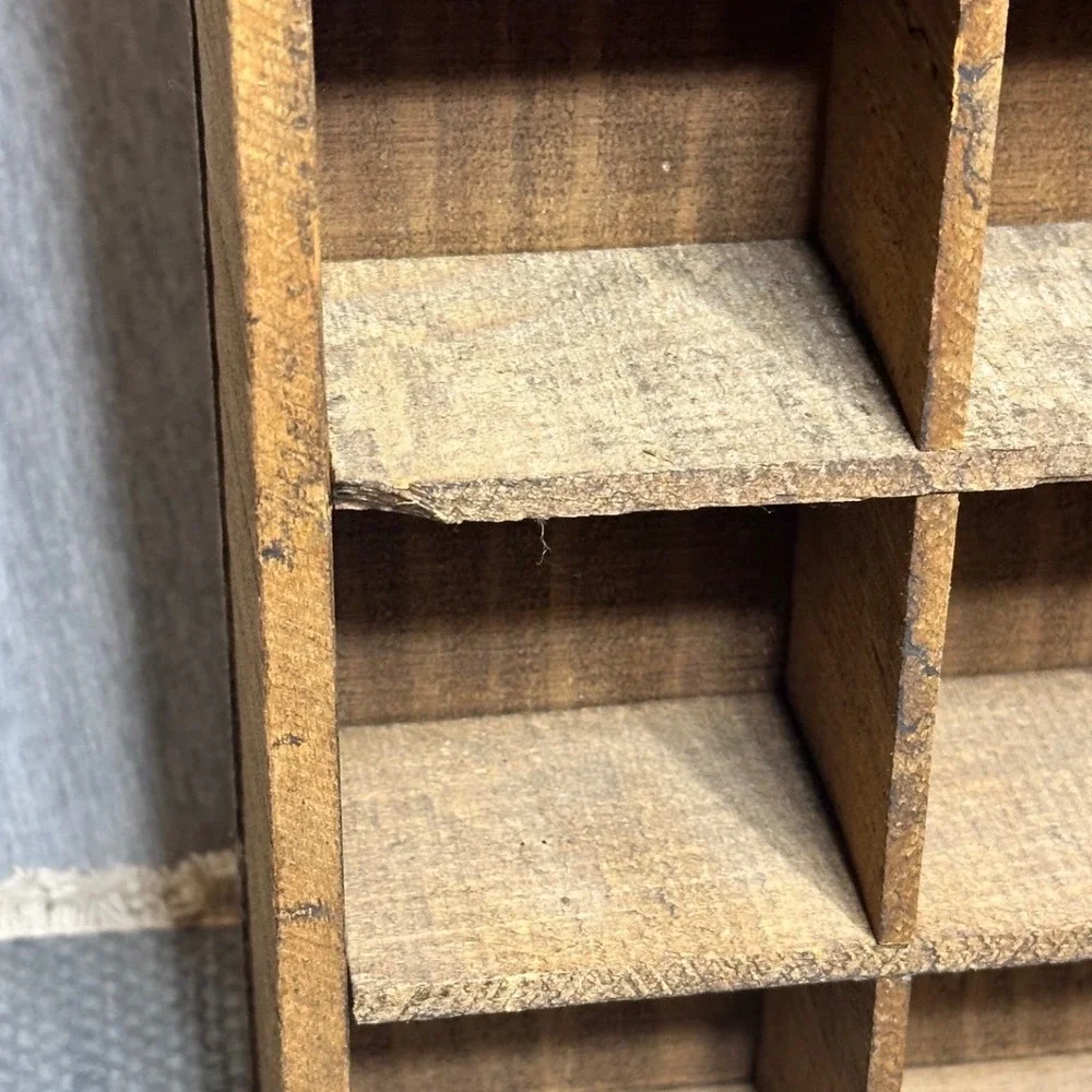 Rustic Wooden Shadow Box 25 Cubby Display Case Wall Hanging Brown 15x15